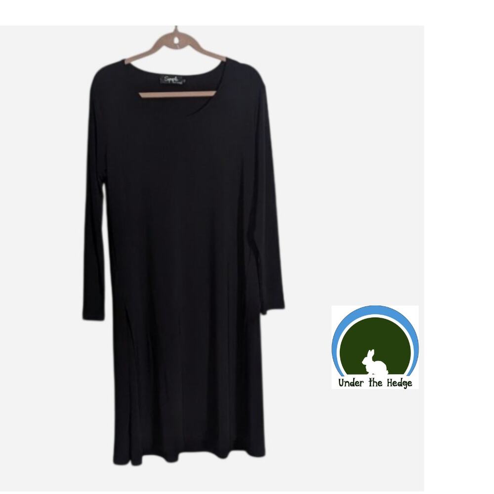 NWT Sympli Black Long Slit Tunic Dress Size 12 Minimalist Lagenlook Goth